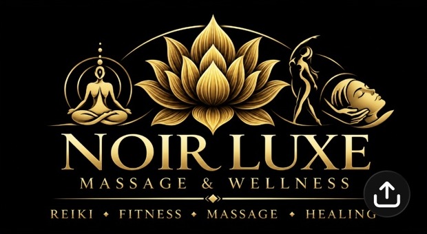 Official Noir Luxe Massage and Wellness gold lotus branding